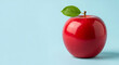 © Mitu - Single bright red apple with green leaf on light blue background fruit food