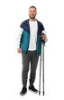 © Pixel-Shot - Sporty young man with walking poles on white background