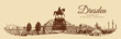 © B.inna - City ancient architecture, Dresden, Germany. Vintage brown and beige graphics, engraved, vector. Old retro design.