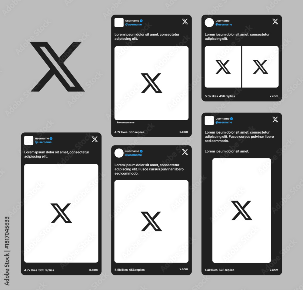 X Twitter post home feed carousel layout mockup with profile, reply ...