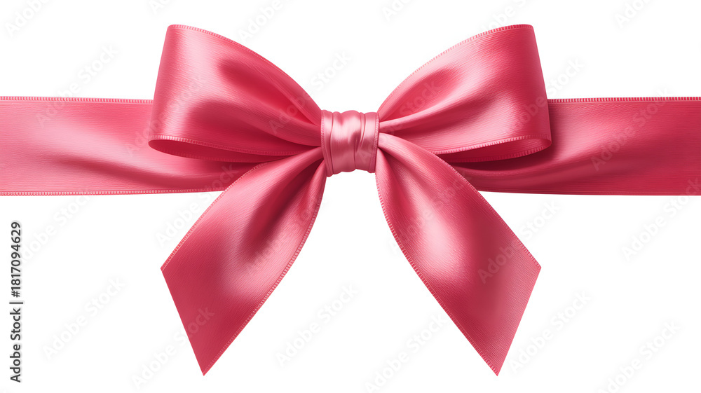 Bright pink satin bow with horizontal ribbon, isolated on white ...