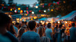 © Kateryna - Dynamic outdoor evening marketplace with celebratory illumination faceless joyful crowd defocused festive lights background social assembly design community gathering scene