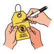 © chalindu - Hands writing on yellow lockout tag while attaching safety padlock during essential equipment isolation steps