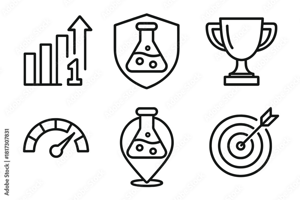 Virtual Lab Icons. Line style icons of gamified virtual labs: level-up ...