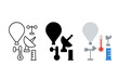 © Александр Михайлюк - Atmospheric Research Icons. Linear minimalistic atmospheric research icon: weather balloon, anemometer, radar dish, thermometer,