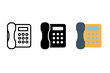 © Olha - Minimalist Phone Trio. Minimalist office phone icon: three identical desk phones with handset and keypad in a row, first in line