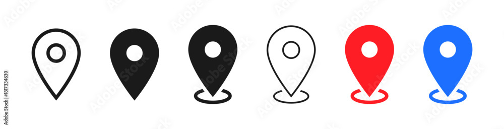 location map pin icons in multiple outline and filled styles, - for ...