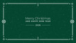 © marruu - Merry Christmas and Happy New Year 2026 text on a dark green background with white snowflakes and decorative border for holiday greeting card.