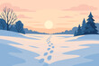 © Nata - Low winter vector pathway sun pink tinted footprint illustration distance into panoramic