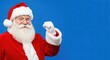 © SimpleDesignStudio - Cheerful Santa Claus in Red Costume with White Beard Against Bright Blue Background