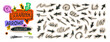 © Anastasiia Hevko - Collage scrapbook doodle arrows collection. Hand drawn curved, straight and short arrows with crayon or pencil texture. Sketch and scribble arrow set. Cut out scrapbook design elements.