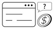 © robu_s - Browser interface with text lines, a dollar coin, and a question mark speech bubble for online payment, financial help, or e-commerce themes. Ideal for finance, inquiry, assistance, digital