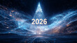 © Dudarte - Árvore de Natal futurista com efeito de luzes em partículas e Ano Novo 2026