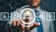 © Onetrick  - DDOS Attack Cyber Security Data Protection Privacy Web Business Technology concept. Business person using virtual touch screen presses the inscription DDOS ATTACK ai
