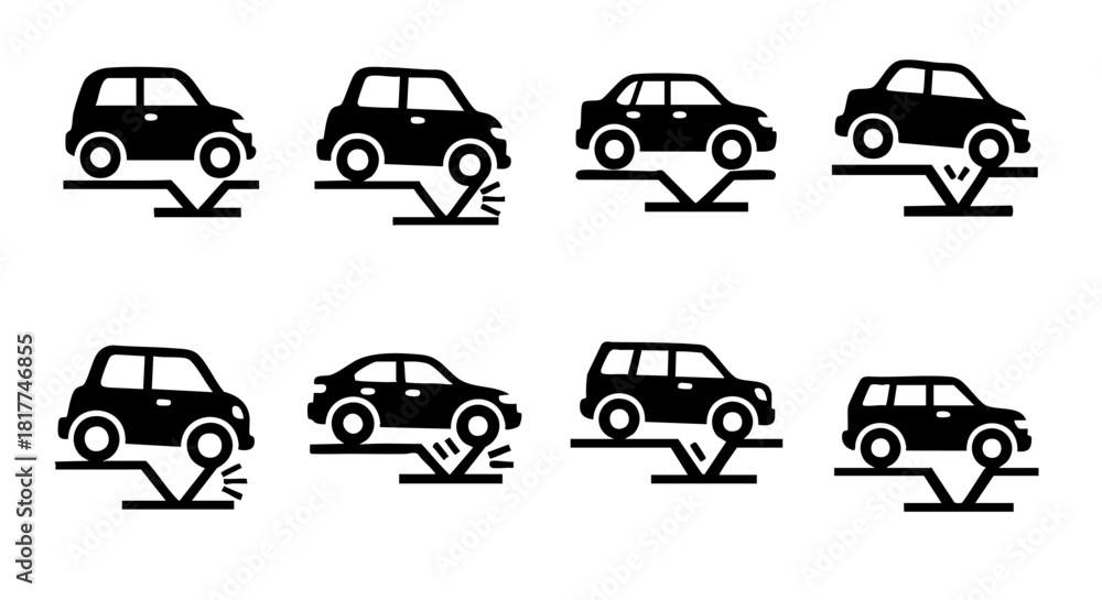 Black car icons on car lifts showing different vehicle types and lift ...