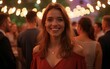 © ling - Portrait of a beautiful woman smiling at a social gathering celebration, possibly a company work party or holiday event. High quality