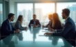 © li - Business meeting in glass room office with blurred people background. High quality