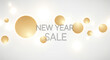 © Anuyj - Golden New Year Sale Eve Celebration With Confetti and Ribbon. White Background. 3d rendering.