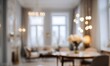© Bruce - Blurred background of a bright interior space with windows and indistinct furniture. Ultra bokeh photos with a touch of soft and warm light. High quality