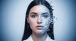 © Nim9ty  Pics - Serious woman face for deepfake detection concept. Artificial intelligence technology creating virtual portrait