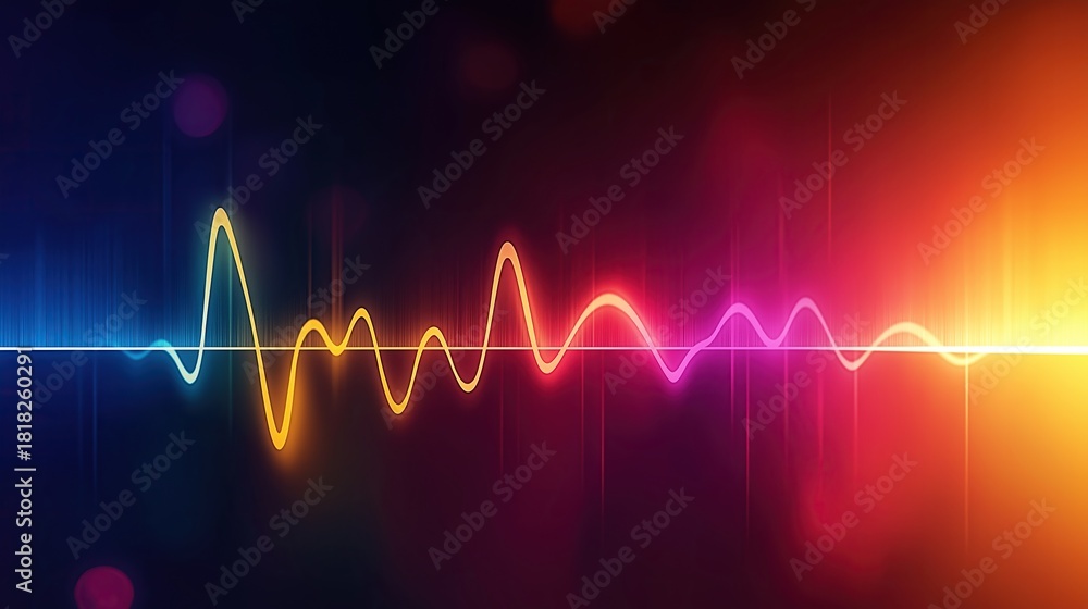 A vibrant sound wave on an abstract background representing audio and ...