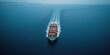 © The 2R Artificiality - Aerial view of a cargo maritime ship with containers and contrail in the ocean, emphasizing freight shipping efficiency, World Maritime Day