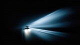 Car Driving On Dark Night Road With Bright Headlights. Futuristic Vehicle Beam Through Fog. Concept For Safety, Speed, Innovation, Transport, Danger Visuals