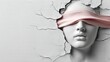© michnik101 - Sculptural Woman Face Cracking Wall With Blindfold. Abstract Feminine Bust Breaking Through Concrete. Conceptual Art On Justice, Ignorance, Silence