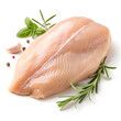 © Muhammad - A single piece of fresh raw chicken breast is placed on a white background, highlighting its clean