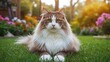 © TheWaterMeloonProjec - Long-haired feline with brown and white fur in a backyard setting, Siberian type