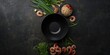 © TheWaterMeloonProjec - Flat lay of a black wok and ingredients on a dark textured table surface, emphasizing food preparation safety and maintenance, World Food Safety Day