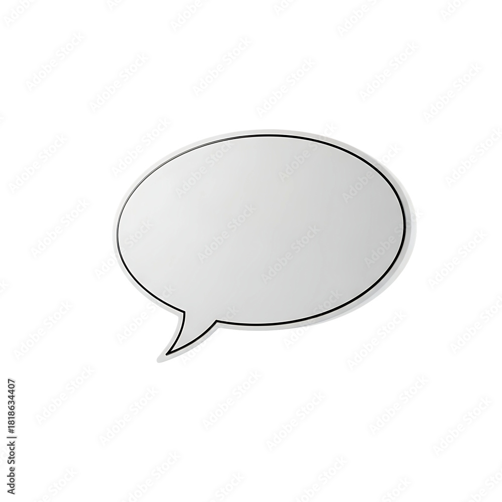 Empty Speech Bubble with Black Outline on White Background.