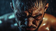 © Naruephu - Tight focus on fighter’s face showing pain and determination