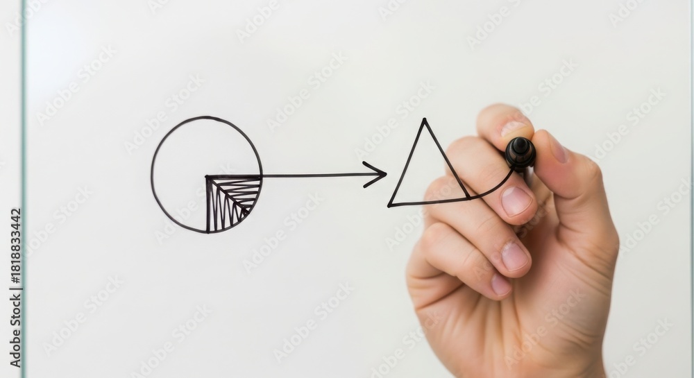 Diagram illustration shows process diagram on whiteboard, sketched ...