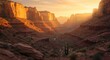 © Elbowpain - Towering sedimentary rock formations glow under warm sunlight within a deep arid canyon vista