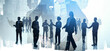 © ImageFlow - Silhouettes of people in business attire layered over urban cityscape background, symbolizing teamwork, leadership, and corporate concept
