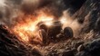 © Sergey - off road super SUV jumping over rocks, dust and sparks flying, bright dramatic lighting, cinematic composition, extremely sharp, hyper detailed
