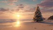 © Johannes - christmas tree decorated with ornaments on sandy beach at sunset 2026