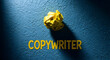© Pixel Studio - Yellow crumpled paper ball and the word copywriter on a textured blue background representing creative block writing process and the challenges of content creation and marketing strategies