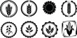 © DesignVectX - Wheat and corn grain black silhouette vector icons set with round decorative frames natural agriculture design elements