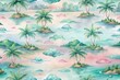 © Rina_Akther - Dreamy watercolor seamless pattern of tropical islands with palm trees and serene ocean reflections at sunset