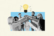 © deagreez - Template sketch image composite artwork collage of puzzle decision logic eureka genius team man lady colleagues success hold hand highfive