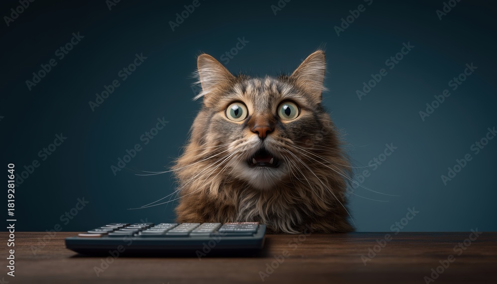 Fotografia do Stock Cat Man In Disbelief As He Manually Computes ...