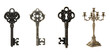 © Mdmostafijor - Antique ornate keys and candelabra on a black background