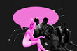© deagreez - Full 3d art trend collage of happy girl guy sit together friends silhouette pink individuality bubble dialogue conversation