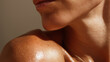 © Marut - Smooth skin texture glowing under warm sunlight, close up of lower face, neck, and shoulder with visible pores and natural shine, healthy and hydrated appearance