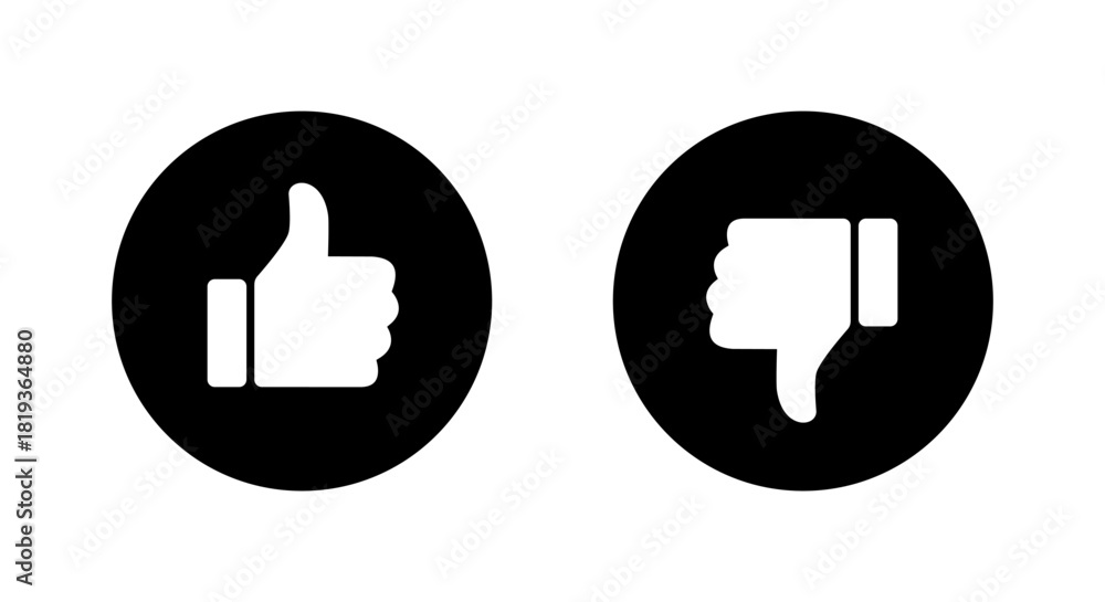 Thumbs up and down icon in black circle. Like and dislike gesture ...