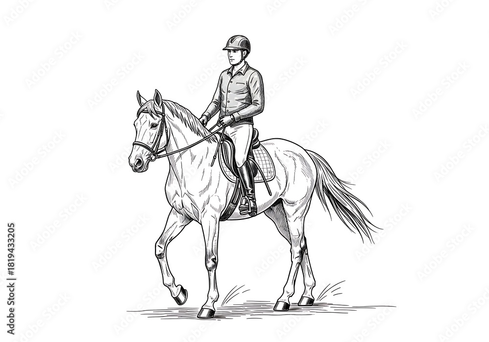 Detailed sketch of a rider on a spotted horse