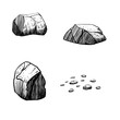 © Iuliia - Group of natural stones with scratches and cracks. Hand drawn black white set illustration. Monochrome graphic of landscape element for architectural and garden sketches. Rock object in line clip art