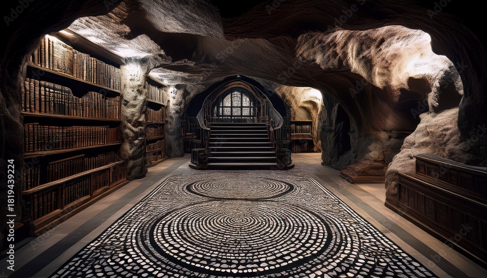 Underground Library an underground library carved into the walls of an underground cave ...